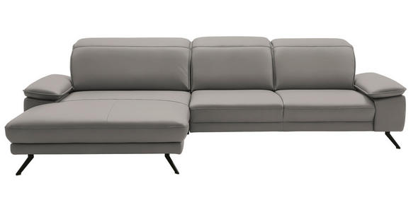 ECKSOFA Dieter Knoll in Echtleder Hellgrau  193/332 cm  - Hellgrau/Schwarz, Design, Leder/Metall (193/332cm) - Dieter Knoll