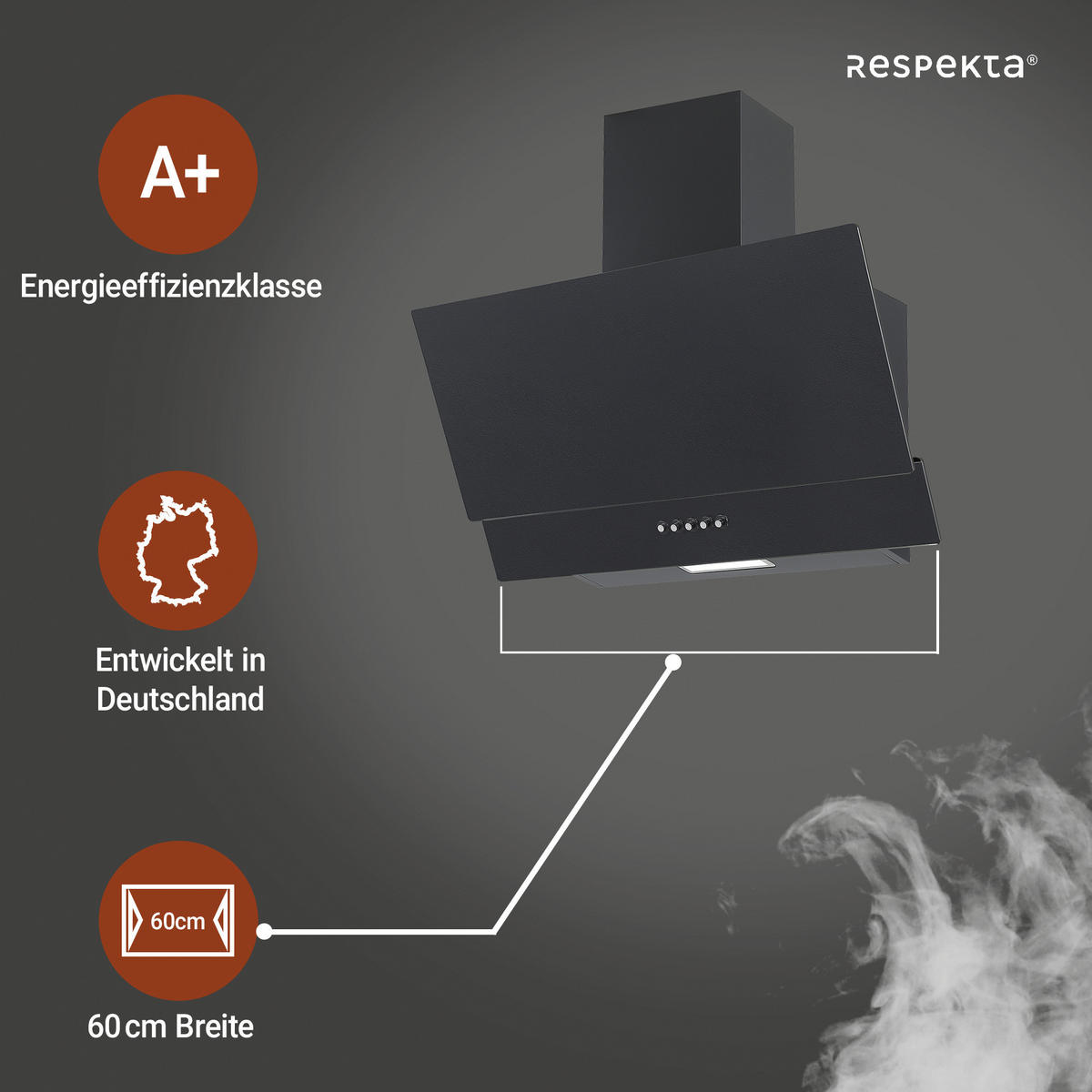 DUNSTABZUGSHAUBE CH35060MS-19  - Schwarz, Trend, Glas/Metall (60/59,5-87,5/26,3cm) - Respekta