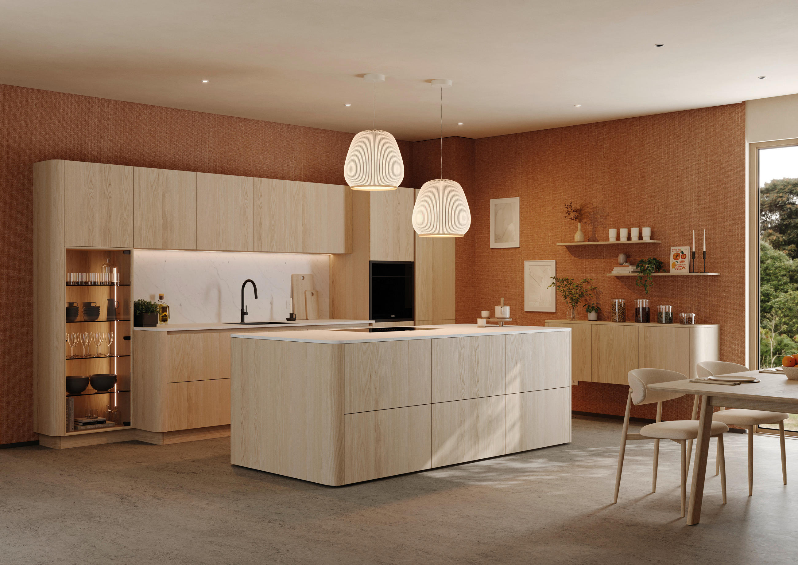 EINBAUKÜCHE   - Eschefarben, Basics, Holz - Walden