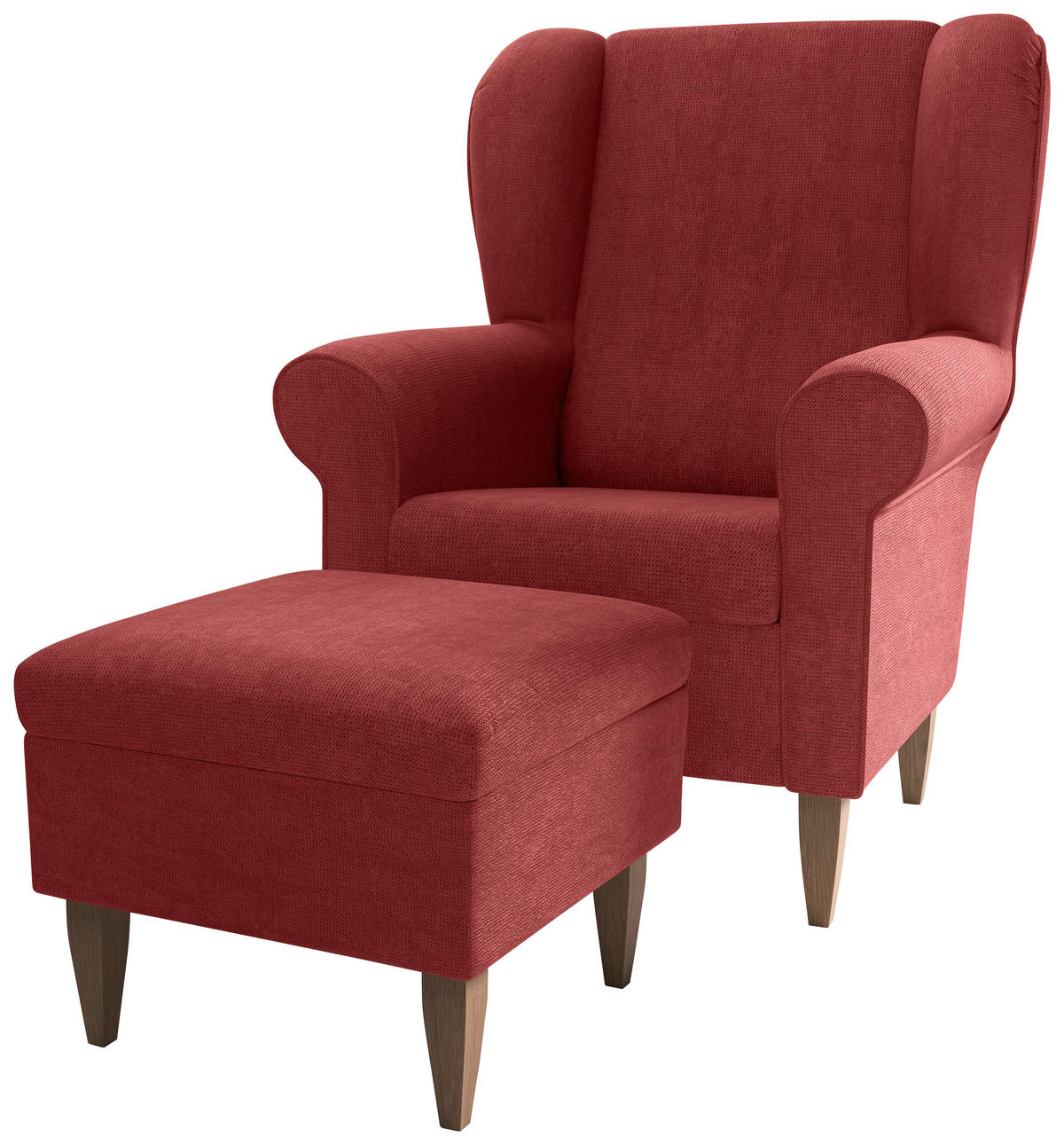 SESSELSET Chenille Rot  - Rot/Naturfarben, Konventionell, Holz/Textil (80/102/86cm) - Livetastic