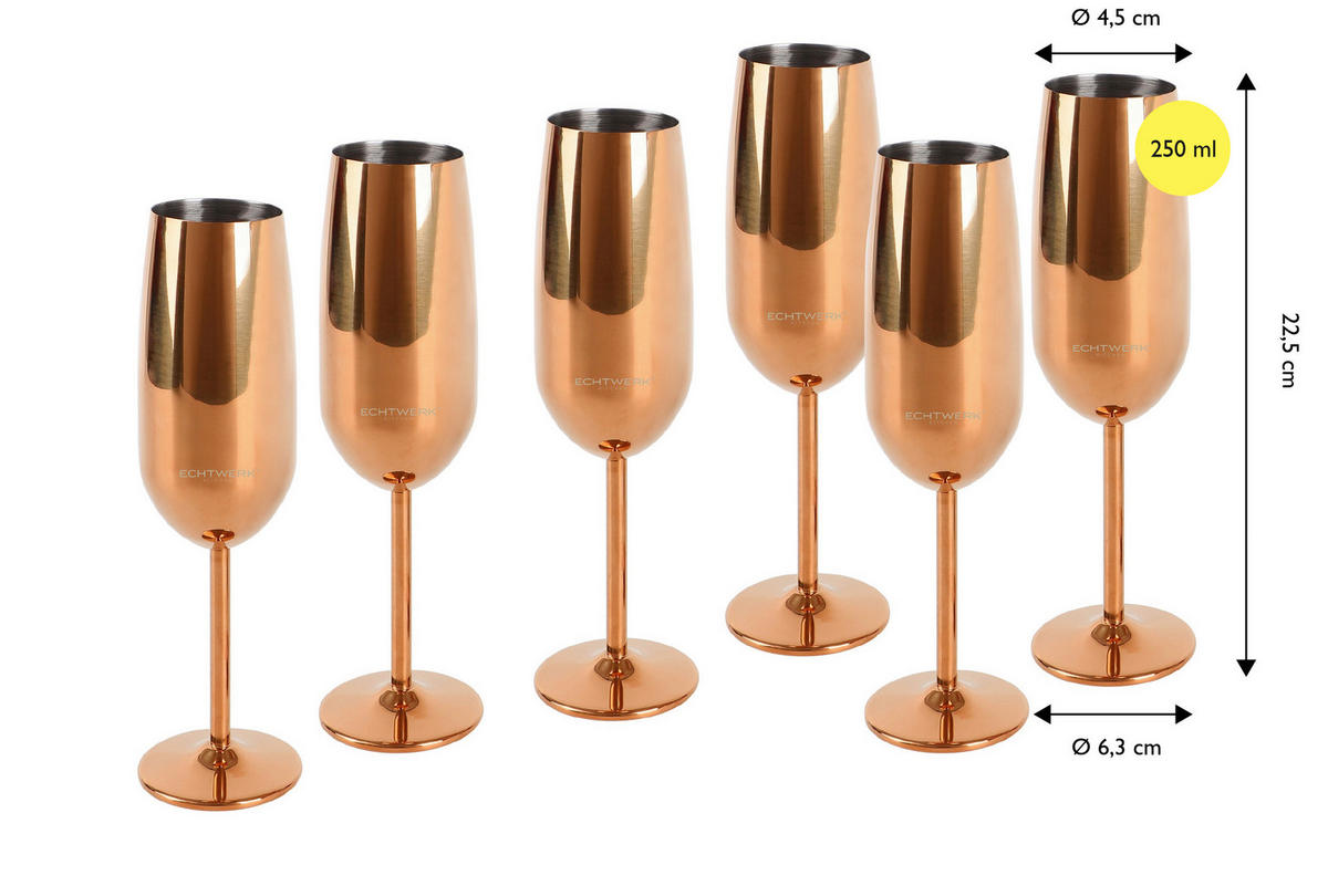 GLÄSERSET 6-teilig  - Kupferfarben, Trend, Metall (22,5cm) - Echtwerk
