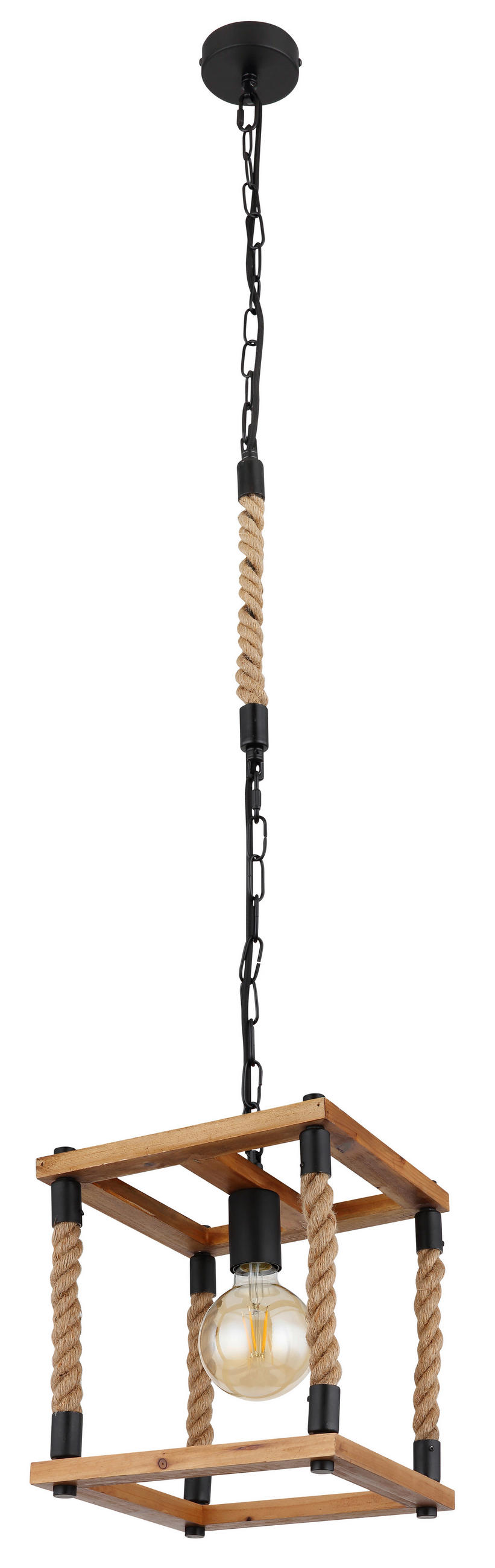 HÄNGELEUCHTE 25/25/120 cm    - Schwarz/Braun, Natur, Naturmaterialien/Holz (25/25/120cm) - Globo