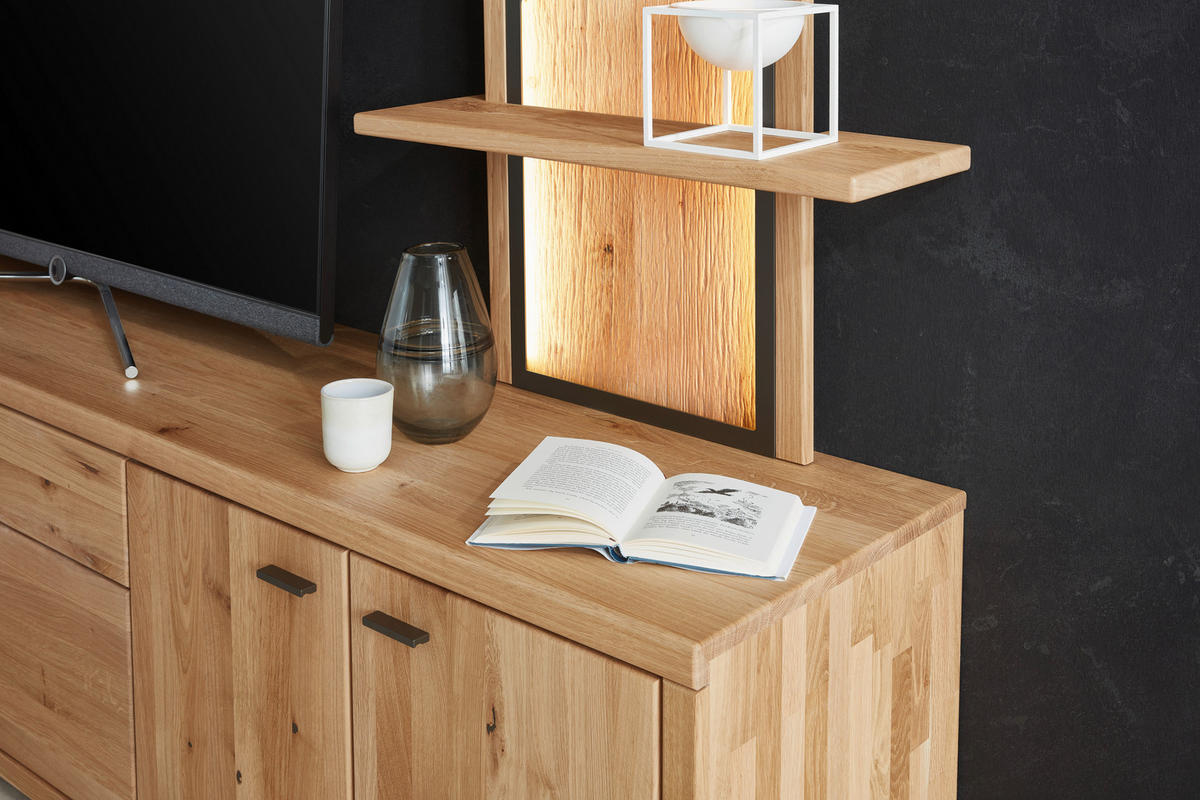 WOHNWAND  in Eichefarben 301/202/45 cm  - Dunkelgrau/Eichefarben, Design, Glas/Holz (301/202/45cm) - Valnatura