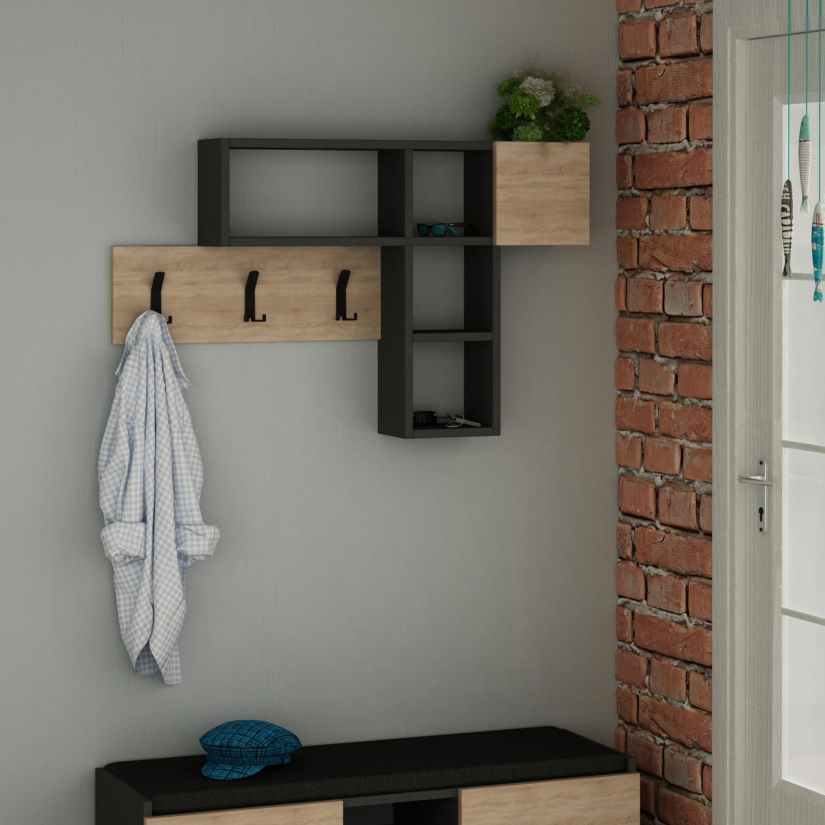 WANDGARDEROBE 99,5/61/15 cm  - Eichefarben/Schwarz, Design, Holzwerkstoff (99,5/61/15cm) - Livetastic