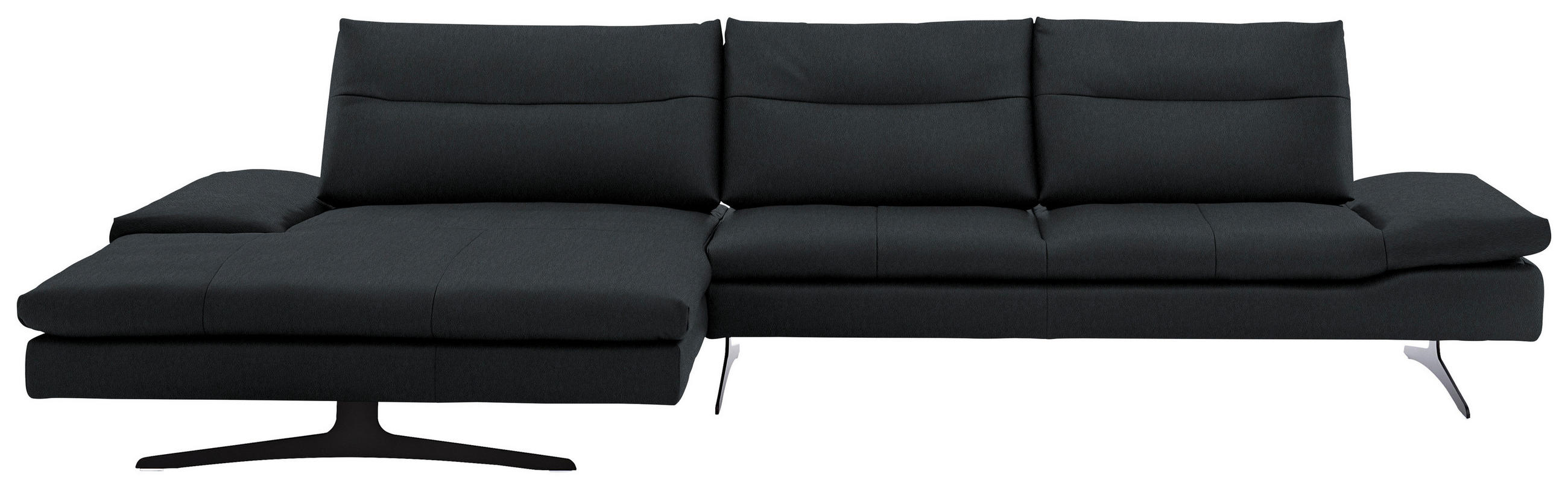 ECKSOFA in Echtleder Schwarz  - Schwarz, Modern, Leder/Metall (158/342cm) - Chilliano