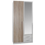 DREHTÜRENSCHRANK 90/198/56 cm 2-türig  - Eichefarben/Alufarben, Design, Glas/Holzwerkstoff (90/198/56cm) - Carryhome