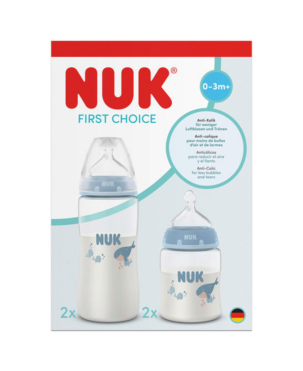 FLÄSCHCHENSET First Choice 4-teilig  - Pastellblau, Basics, Kunststoff (13/13/18,7cm) - NUK