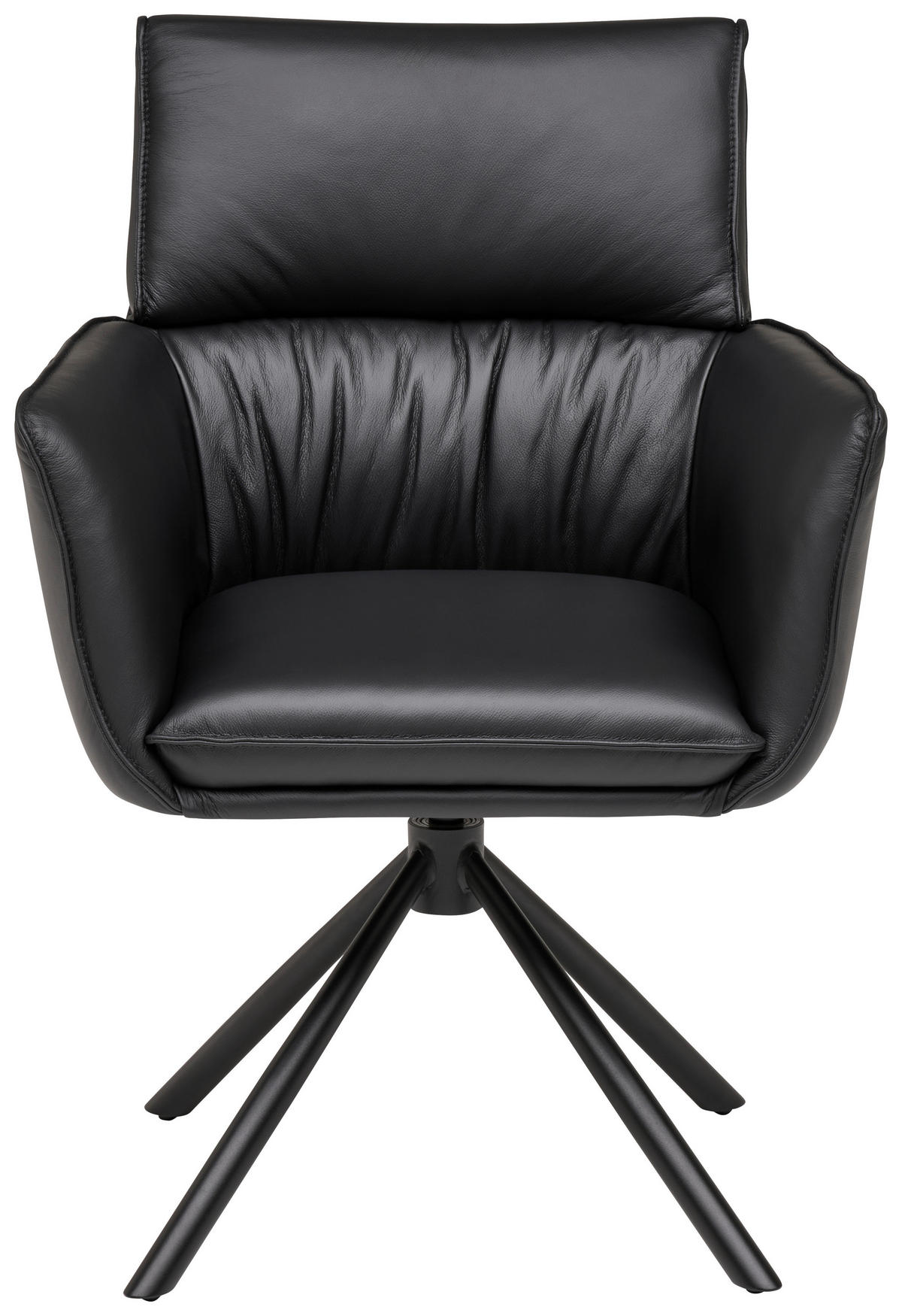 Armlehnstuhl Leder Schwarz  Sitzfläche 360° drehbar, automatische Rückholfunktion  Echtleder  Schwarz  - Schwarz, MODERN, Leder/Metall (64/90,5/64,5cm) - Livetastic