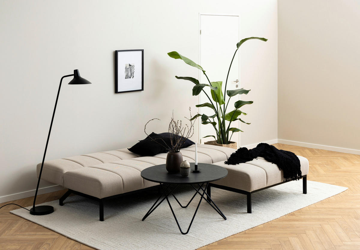 SCHLAFSOFA in Textil Beige  - Beige/Schwarz, Konventionell, Textil/Metall (198/87/95cm) - MID.YOU