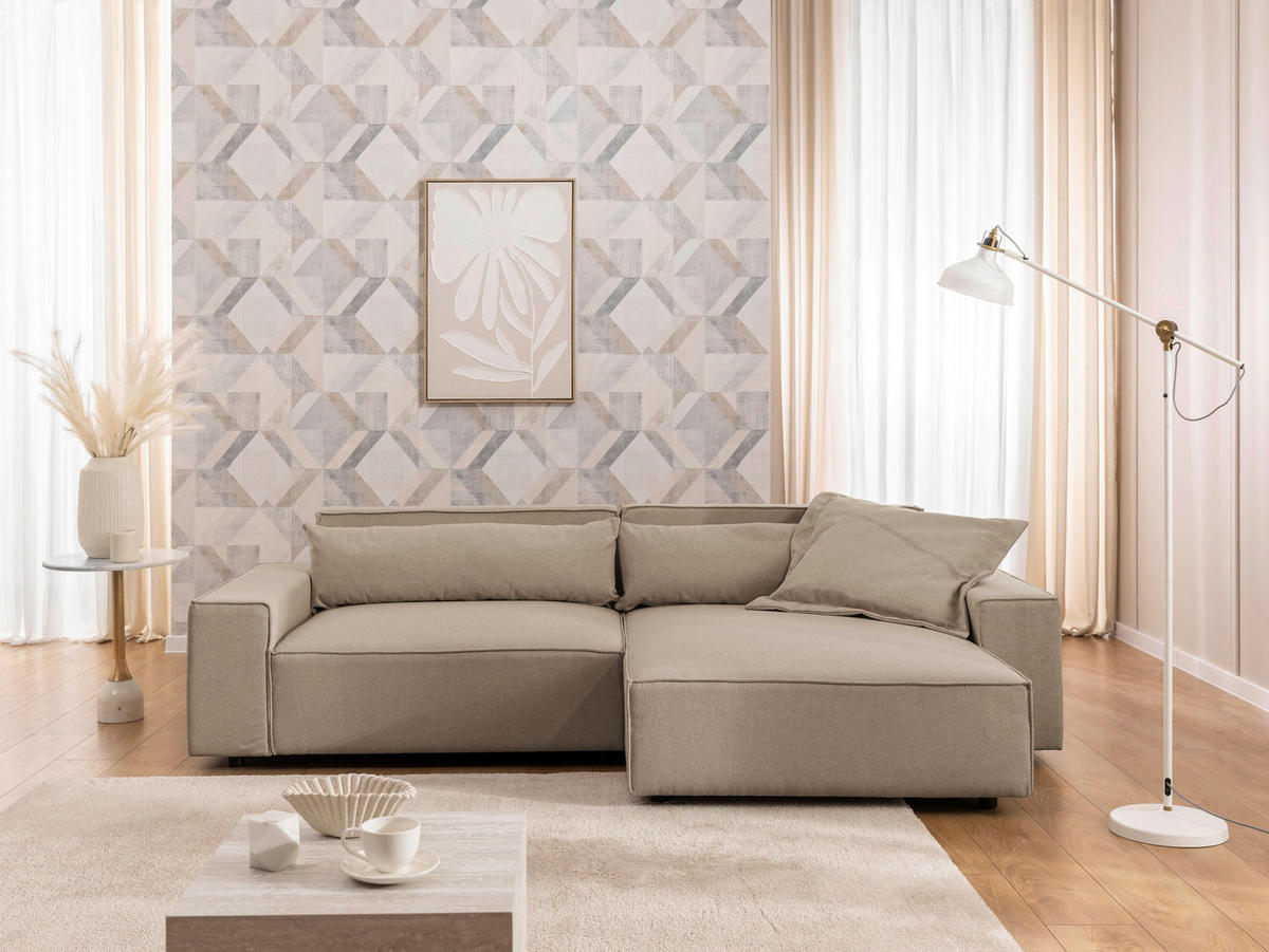 ECKSOFA Curduroy in Webstoff Hellbraun Rückenkissen  251/142 cm  - Hellbraun/Schwarz, Design, Kunststoff/Textil (251/142cm) - P & B