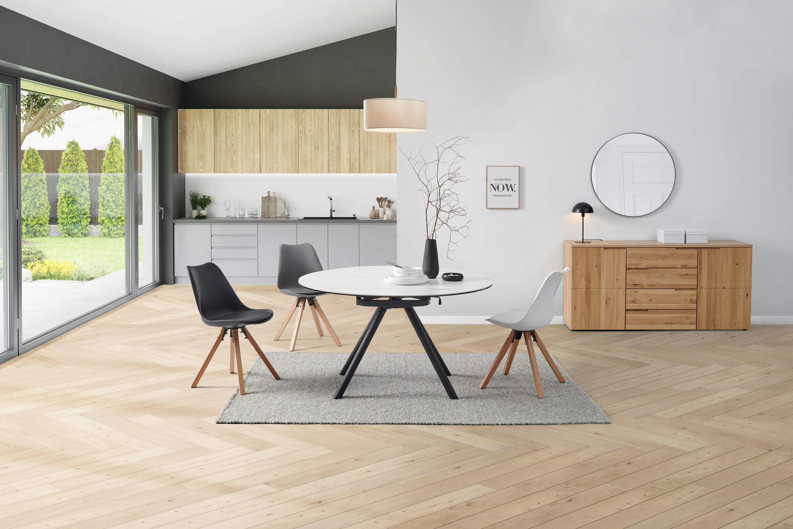 ÉTKEZŐASZTAL - fekete/fehér, Lifestyle, Üveg/fém (80-130/75-77/130cm) - MID.YOU