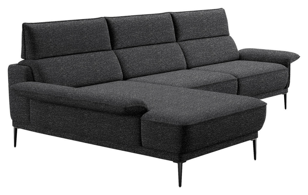 ECKSOFA in Bouclé Anthrazit  - Anthrazit/Schwarz, Modern, Textil/Metall (186/330cm) - Johann Jakob