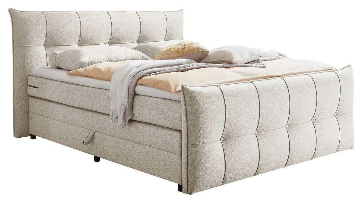 BOXSPRINGBETT 160/200 cm  in Creme  - Creme/Schwarz, Modern, Holzwerkstoff/Kunststoff (160/200cm) - MID.YOU