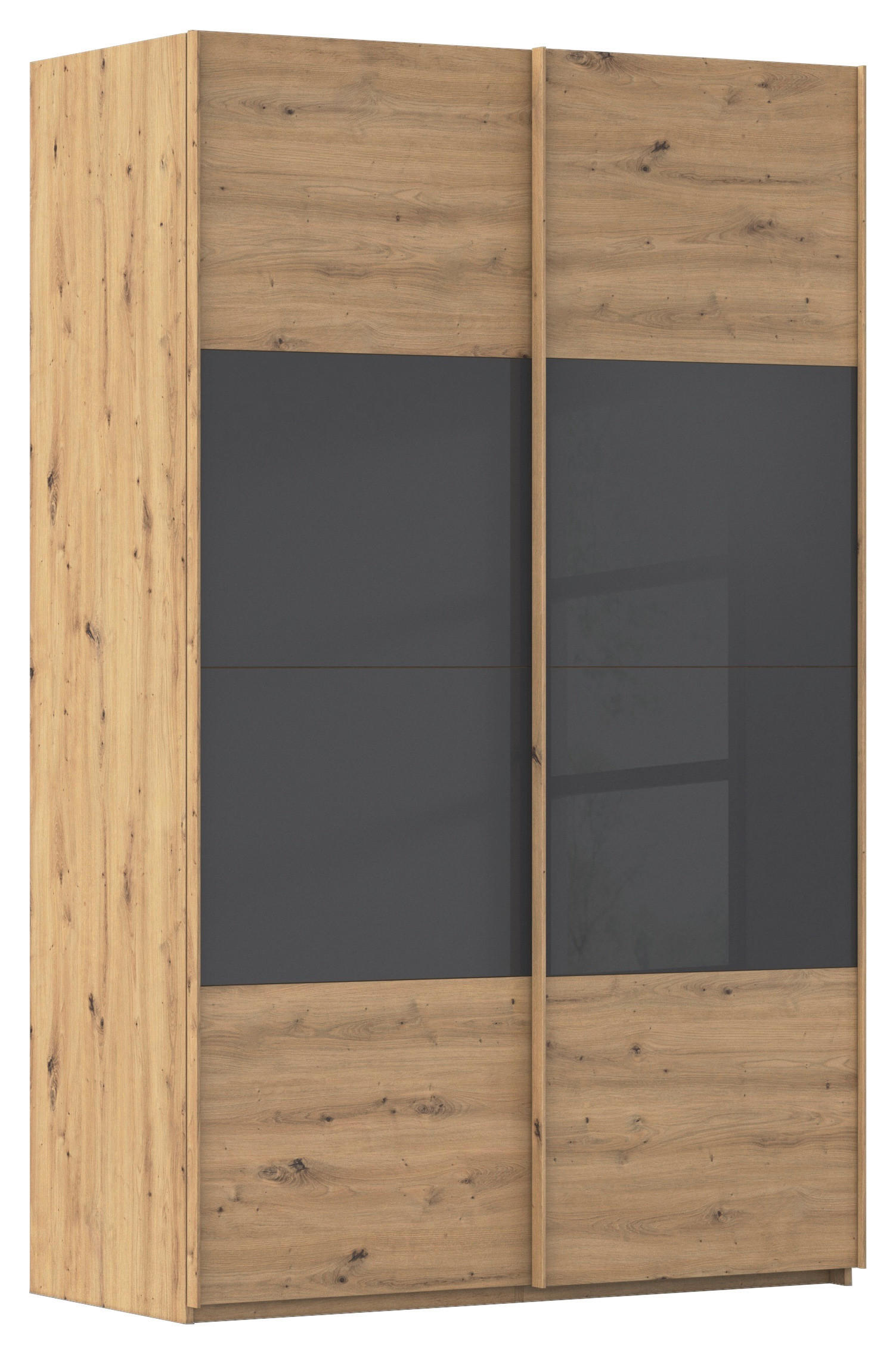 SCHWEBETÜRENSCHRANK 137/223/68 cm 2-türig Schwarz, Eiche Artisan  - Eichefarben/Schwarz, Design, Glas/Holzwerkstoff (137/223/68cm) - Xora