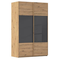 SCHWEBETÜRENSCHRANK 137/223/68 cm 2-türig Schwarz, Eiche Artisan  - Eichefarben/Schwarz, Design, Glas/Holzwerkstoff (137/223/68cm) - Xora