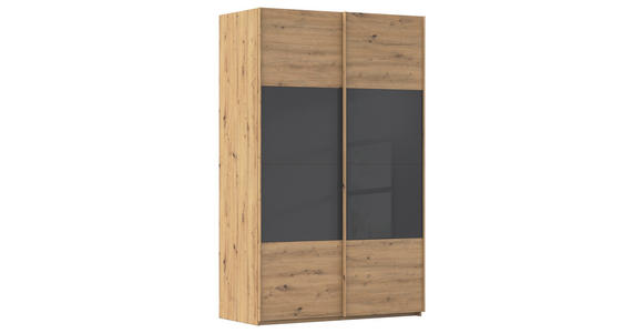 SCHWEBETÜRENSCHRANK 137/223/68 cm 2-türig Schwarz, Eiche Artisan  - Eichefarben/Schwarz, Design, Glas/Holzwerkstoff (137/223/68cm) - Xora