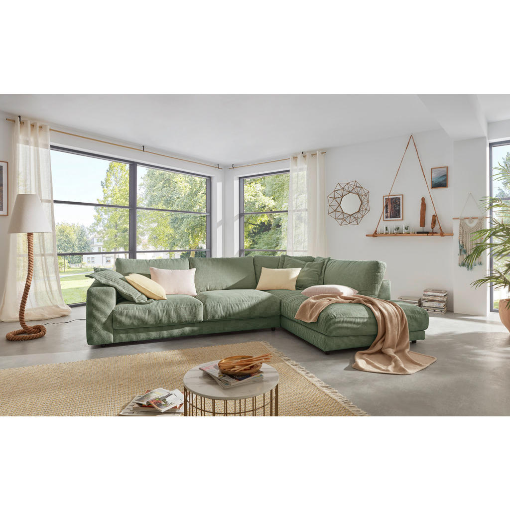 Thumbnail - Hom`in Ecksofa, Dunkelgrün, Textil, 4-Sitzer, Füllung: Schaumstoff, Federn, Ottomane rechts, L-Form, 325x224 cm, Blauer ...