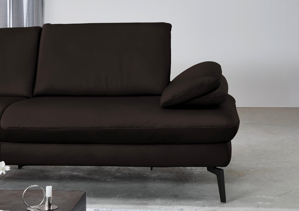 ECKSOFA in Echtleder Dunkelbraun  - Dunkelbraun/Schwarz, Design, Leder/Metall (157/325cm) - Dieter Knoll
