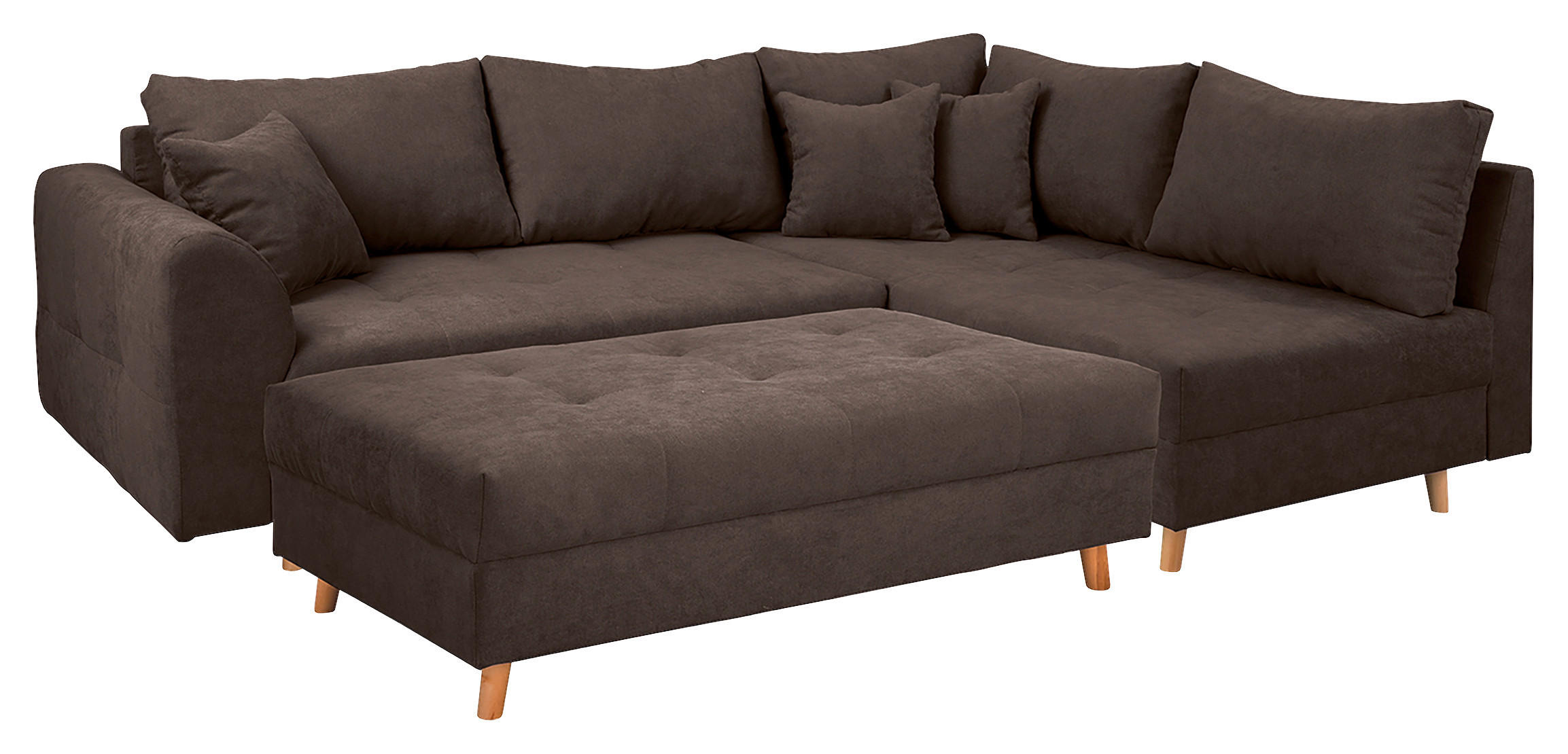 ECKSOFA inkl. Hocker Ariella in Mikrofaser Graubraun Rückenkissen, Hocker  161/231 cm  - Graubraun/Naturfarben, Design, Holz/Textil (161/231cm) - P & B