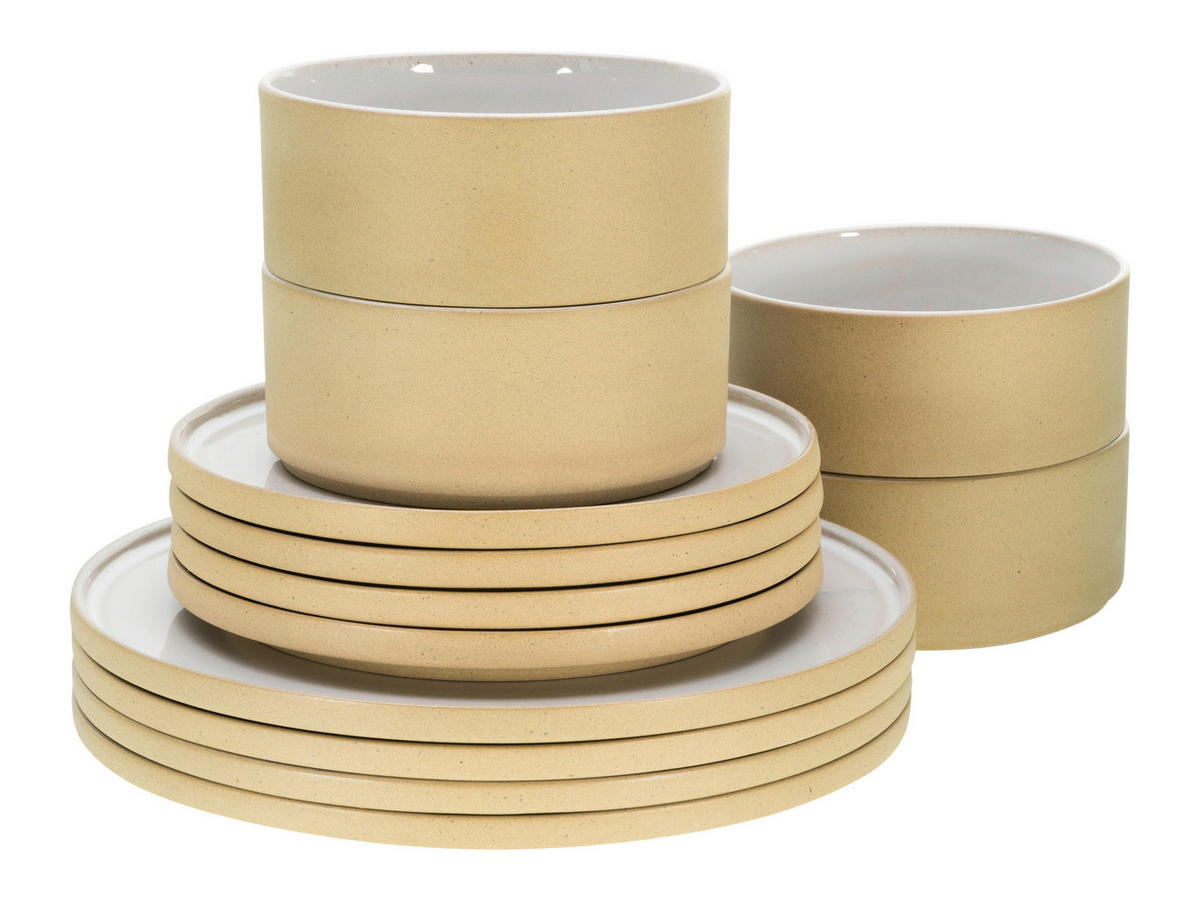 TAFELSERVICE 12-teilig  - Sandfarben/Weiß, Trend, Keramik - Creatable