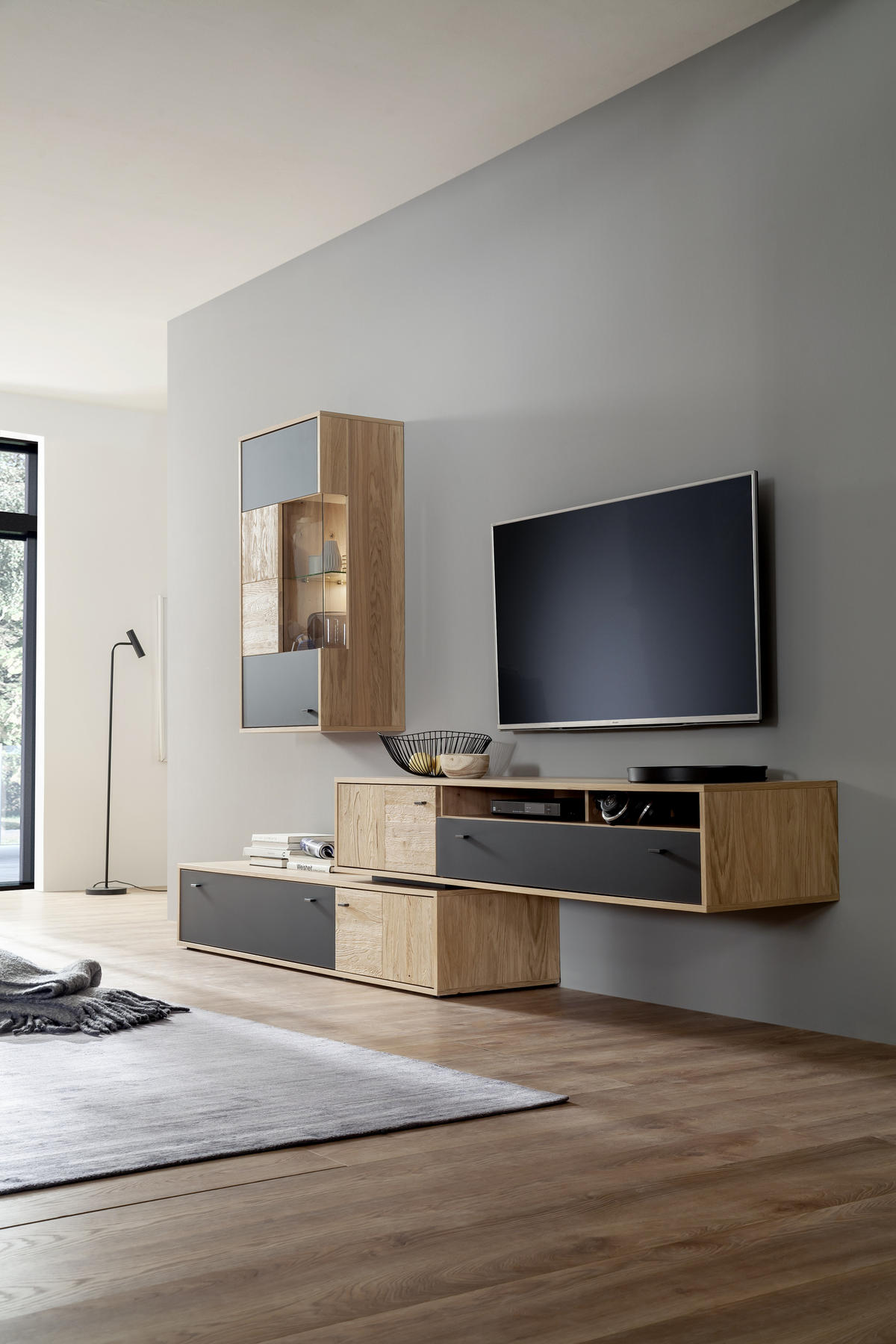 HYLLKOMBINATION  i antracit, ek Bianco  306/198/50 cm  - ek Bianco/svart, Design, metall/trämaterial (306/198/50cm) - MID.YOU