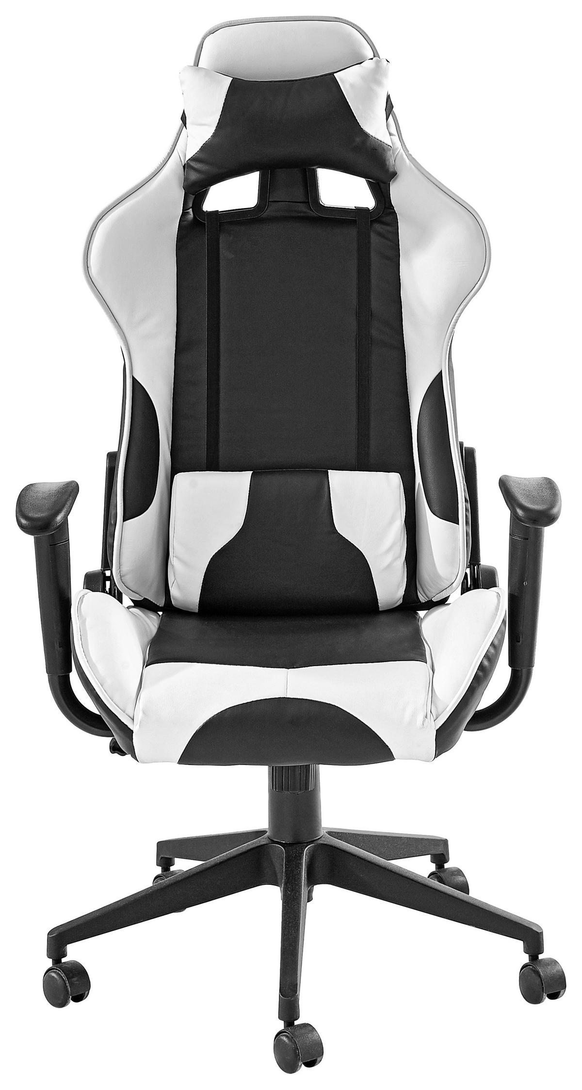 GAMER SZÉK  bőrhatású textil fekete, fehér  - fekete/fehér, Design, műanyag/textil (70/129-138/59cm) - Voleo