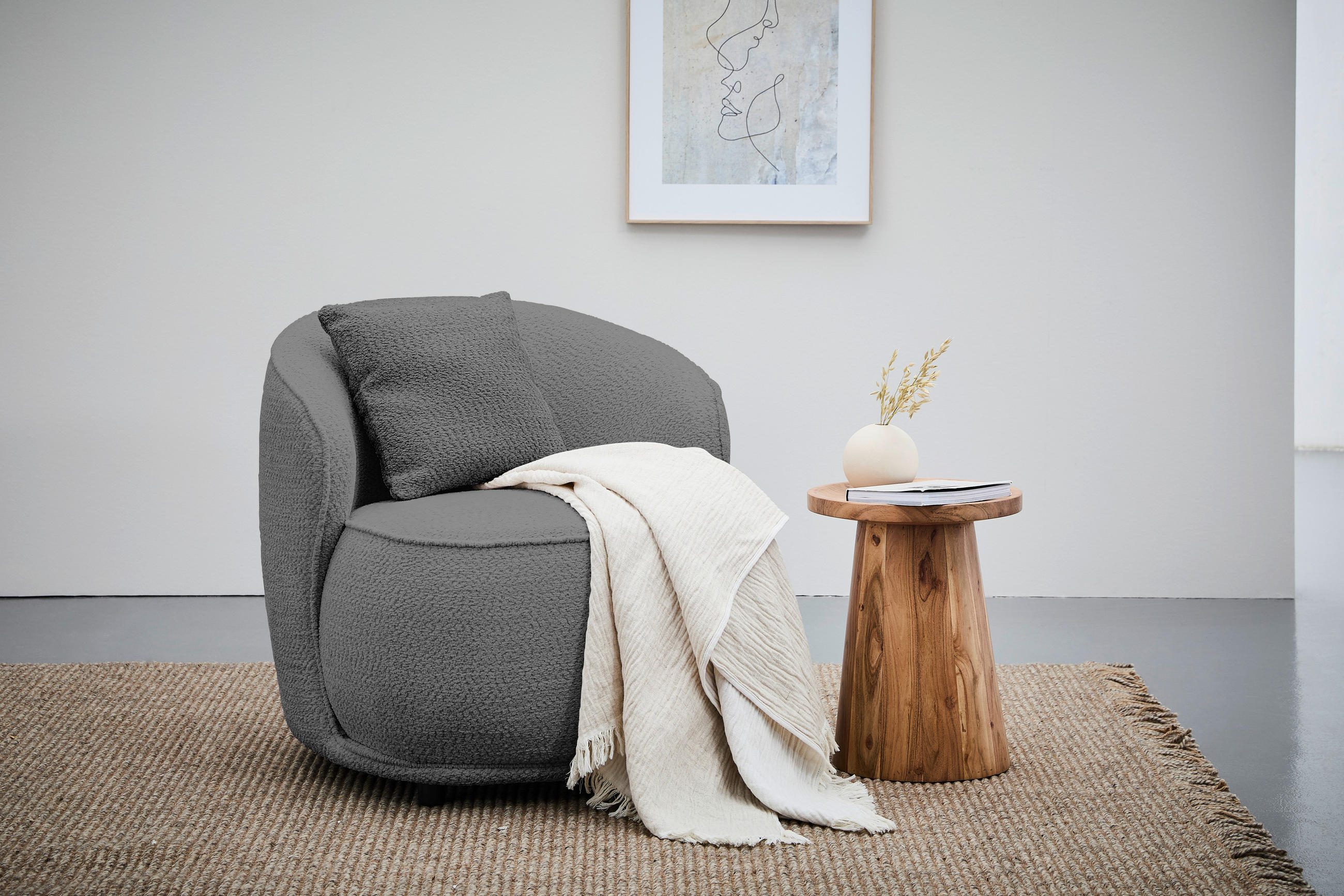 SESSEL in Bouclé Grau  - Grau, MODERN, Textil/Metall (76/83/74cm) - Livetastic