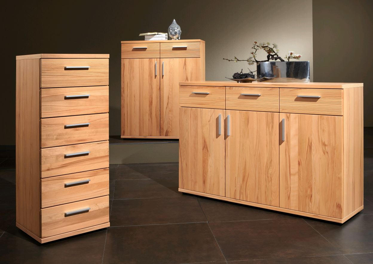 KOMMODE 125/87/39 cm Kernbuche furniert, massiv - Chromfarben/Buchefarben, Design, Holz/Holzwerkstoff (125/87/39cm)