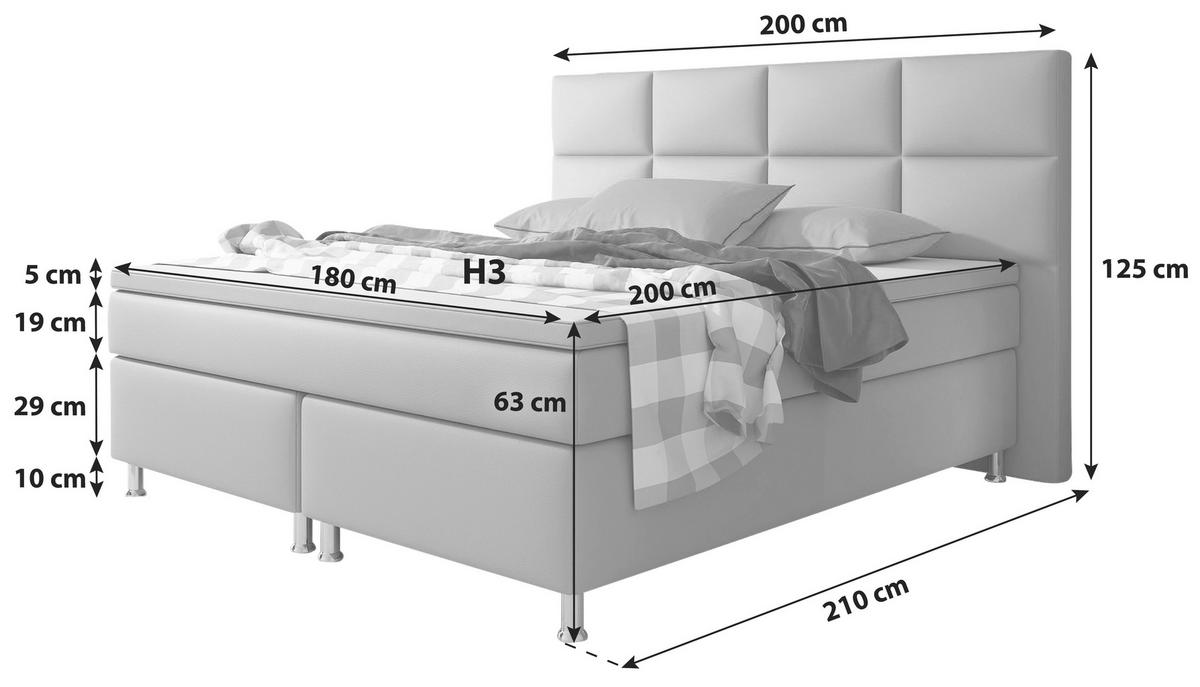 Boxspringbett mit Topper /  in Anthrazit  - Anthrazit/Silberfarben, KONVENTIONELL, Leder/Textil (200/125/210cm) - MID.YOU