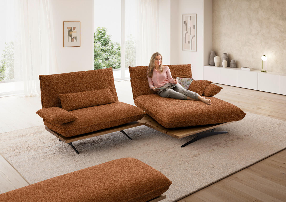 ECKSOFA Chenille, Flachgewebe Rostfarben, Wildeiche  - Wildeiche/Rostfarben, Design, Holz/Textil (284/161cm) - Koinor