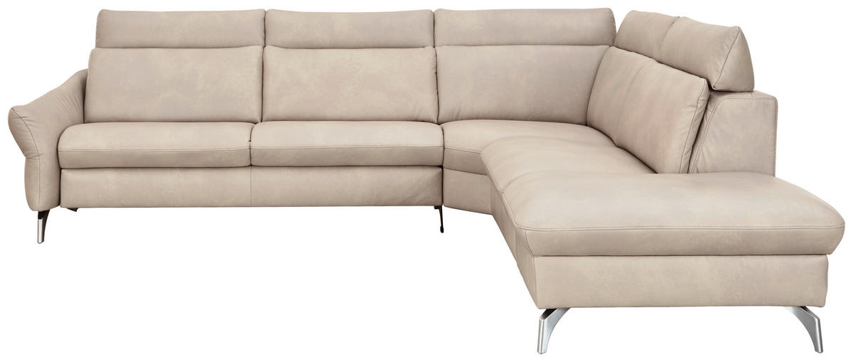 ECKSOFA in Echtleder Creme  - Edelstahlfarben/Creme, Konventionell, Leder/Metall (292/243cm) - Himolla Komfortklass