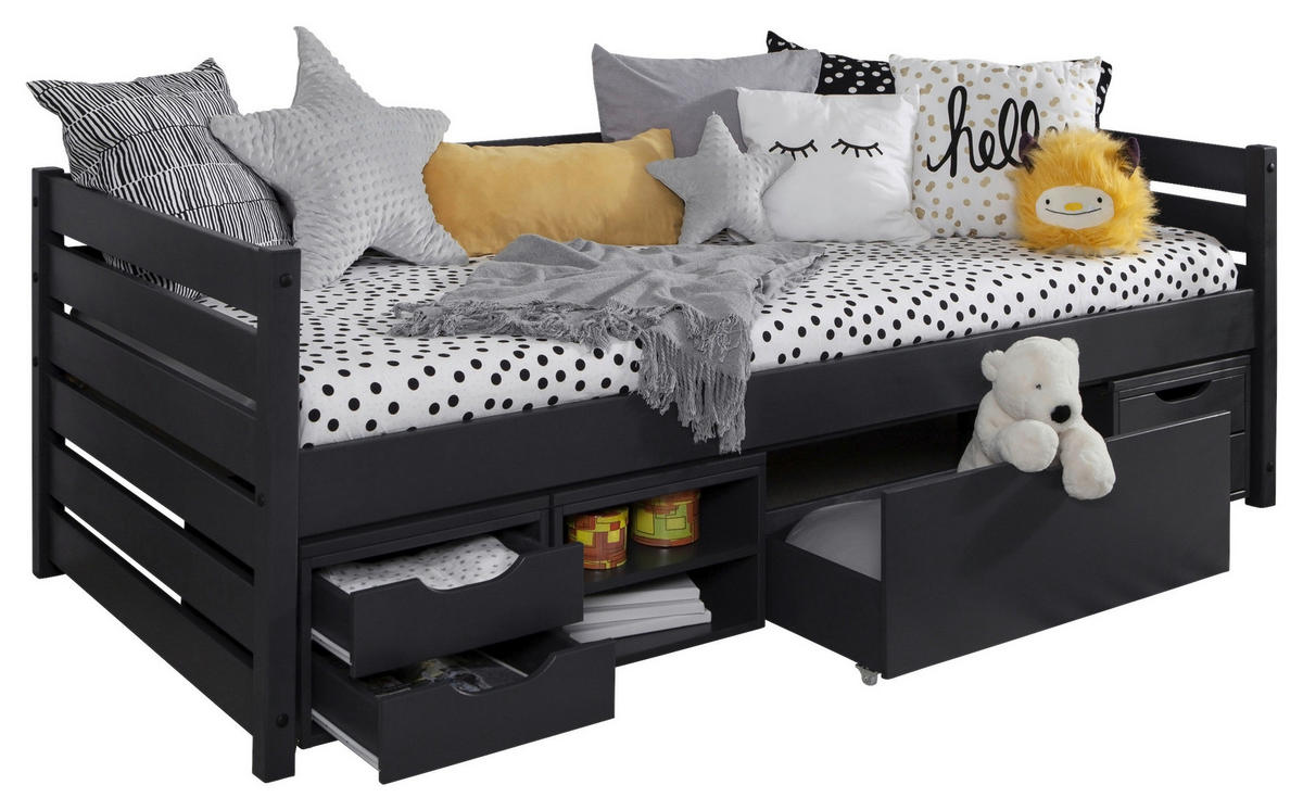 STAURAUMBETT 90/200 cm  in Grau   - Grau, Modern, Holz (90/200cm) - MID.YOU