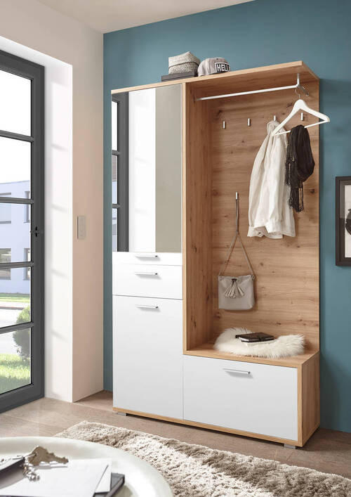 PREDSOBA bela, barve hrasta - barve hrasta/bela, Moderno, steklo/leseni material (117/198/38cm) - Xora