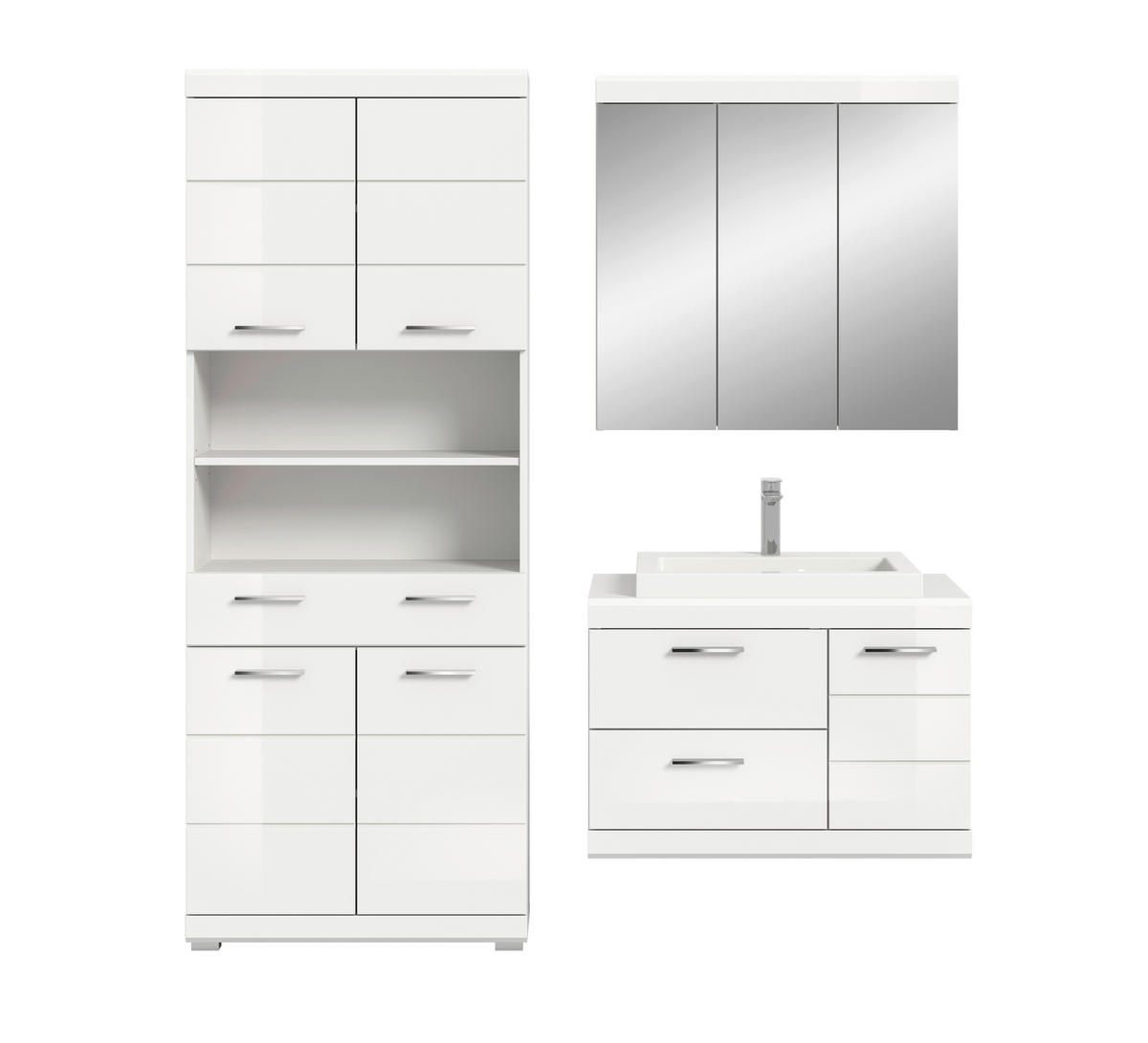 BADEZIMMER 4-teilig  in 169 cm  - Weiß Hochglanz/Silberfarben, Trend, Glas/Holzwerkstoff (169cm) - MID.YOU