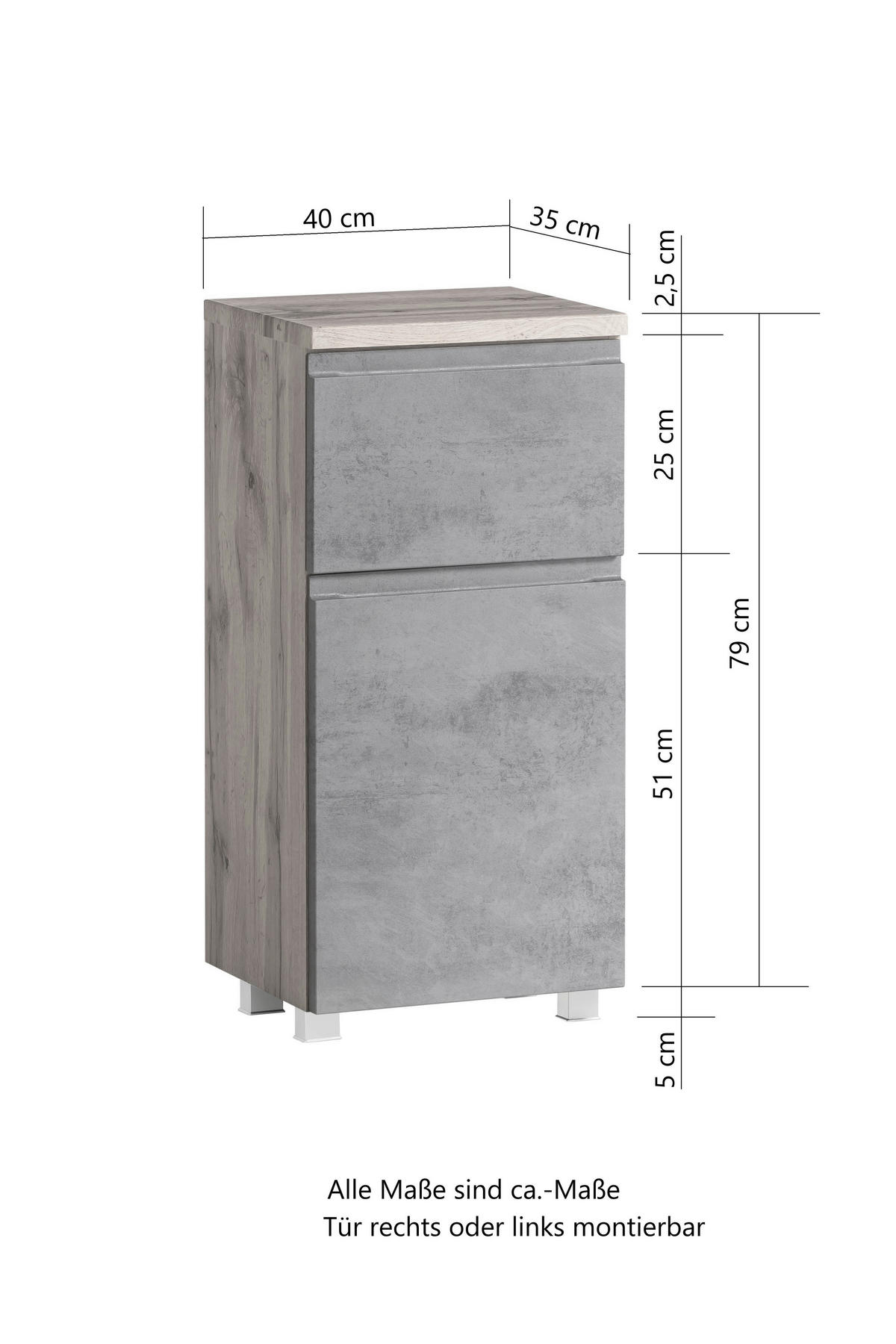 UNTERSCHRANK 40/79/35 cm   - Eiche Wotan/Grau, MODERN, Holzwerkstoff (40/79/35cm) - Held