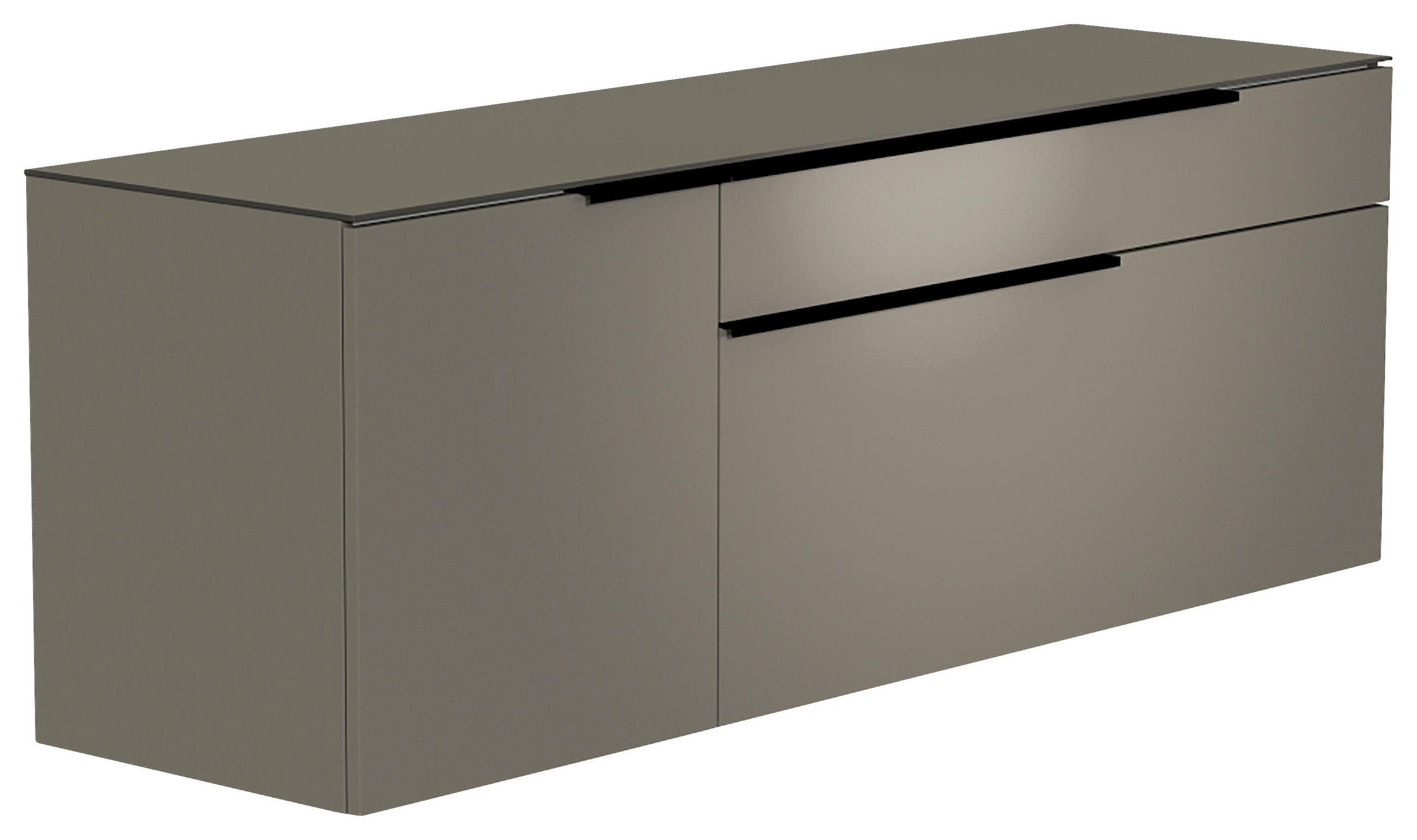 LOWBOARD  160/56/45 cm 1 Schublade(n) Beimöbel erhältlich, hängend, Abdeckplatte aus Glas  - Schwarz/Grau, Design, Glas/Holzwerkstoff (160/56/45cm) - Moderano