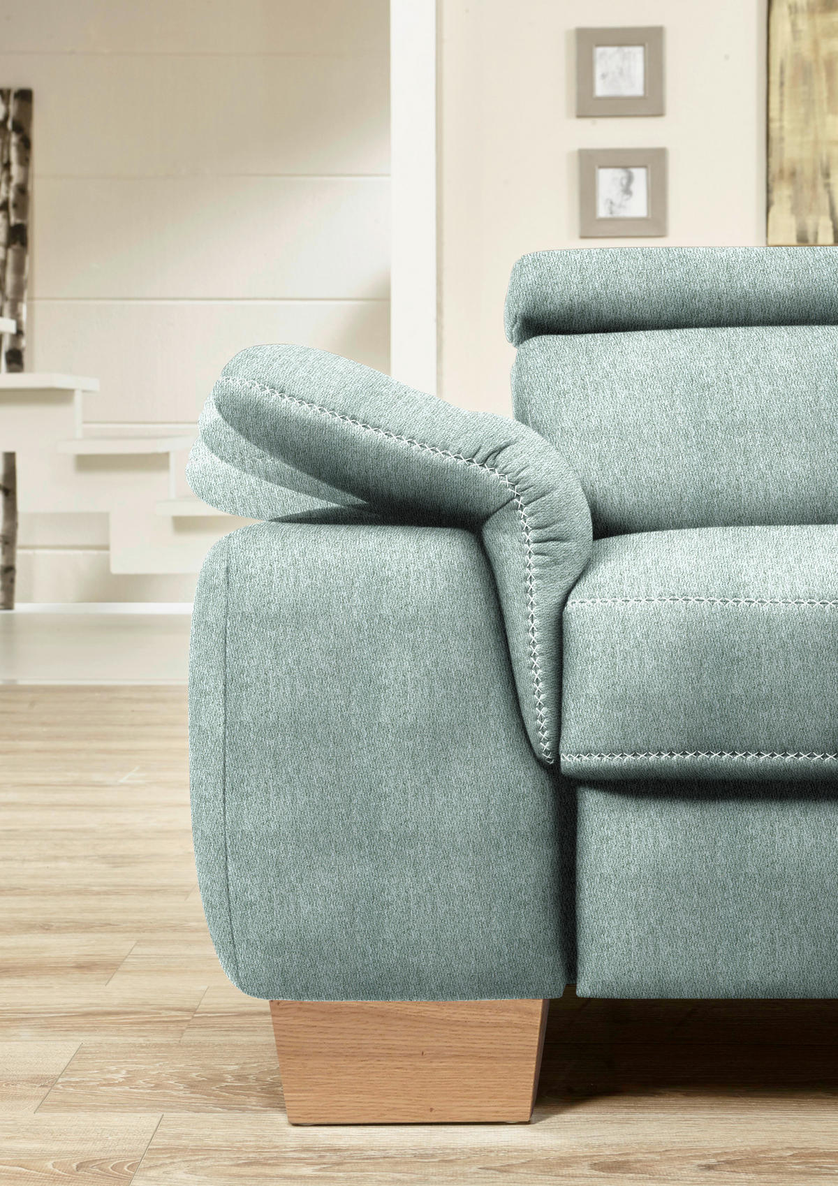 ECKSOFA in Mikrofaser Mintgrün  - Eichefarben/Beige, Natur, Holz/Textil (226/273cm) - Beldomo System