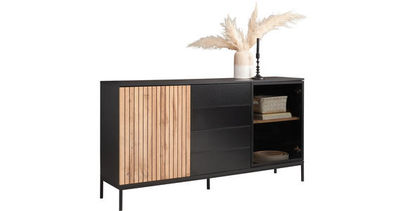 SIDEBOARD  in 153,6/83/38 cm  - Eiche Wotan/Schwarz, KONVENTIONELL, Glas/Holzwerkstoff (153,6/83/38cm) - Xora