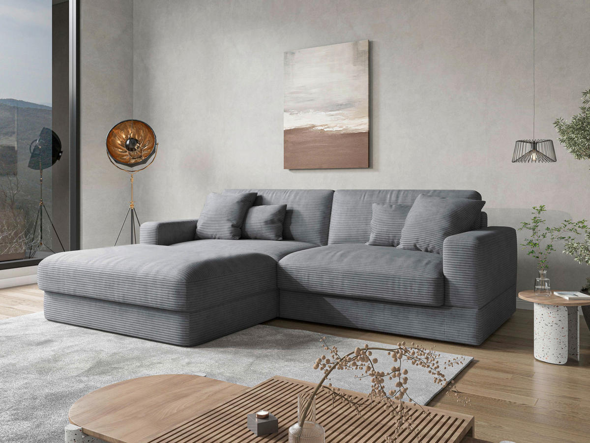 ECKSOFA FABIO E in Cord Grau  196/264 cm  - Schwarz/Grau, MODERN, Kunststoff/Textil (196/264cm) - Sit & More