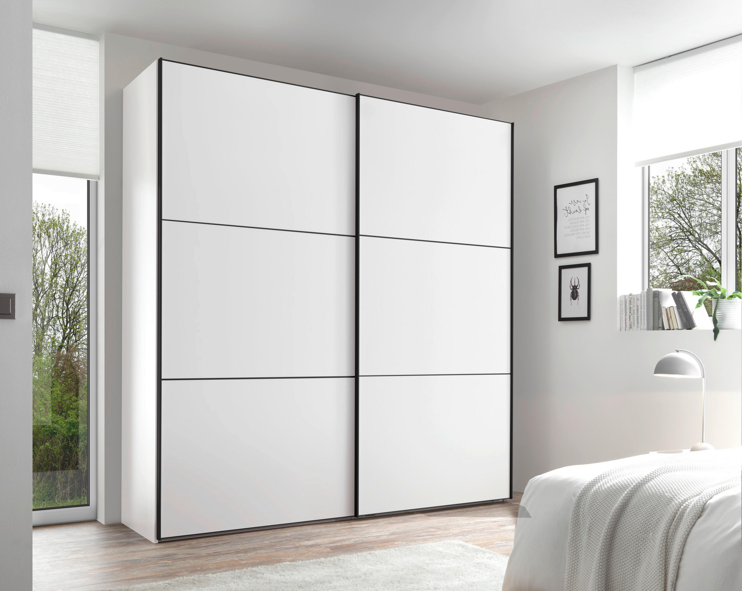 SCHWEBETÜRENSCHRANK 200/222/68 cm 2-türig Weiß  - Schwarz/Weiß, Holzwerkstoff/Metall (200/222/68cm) - Moderano
