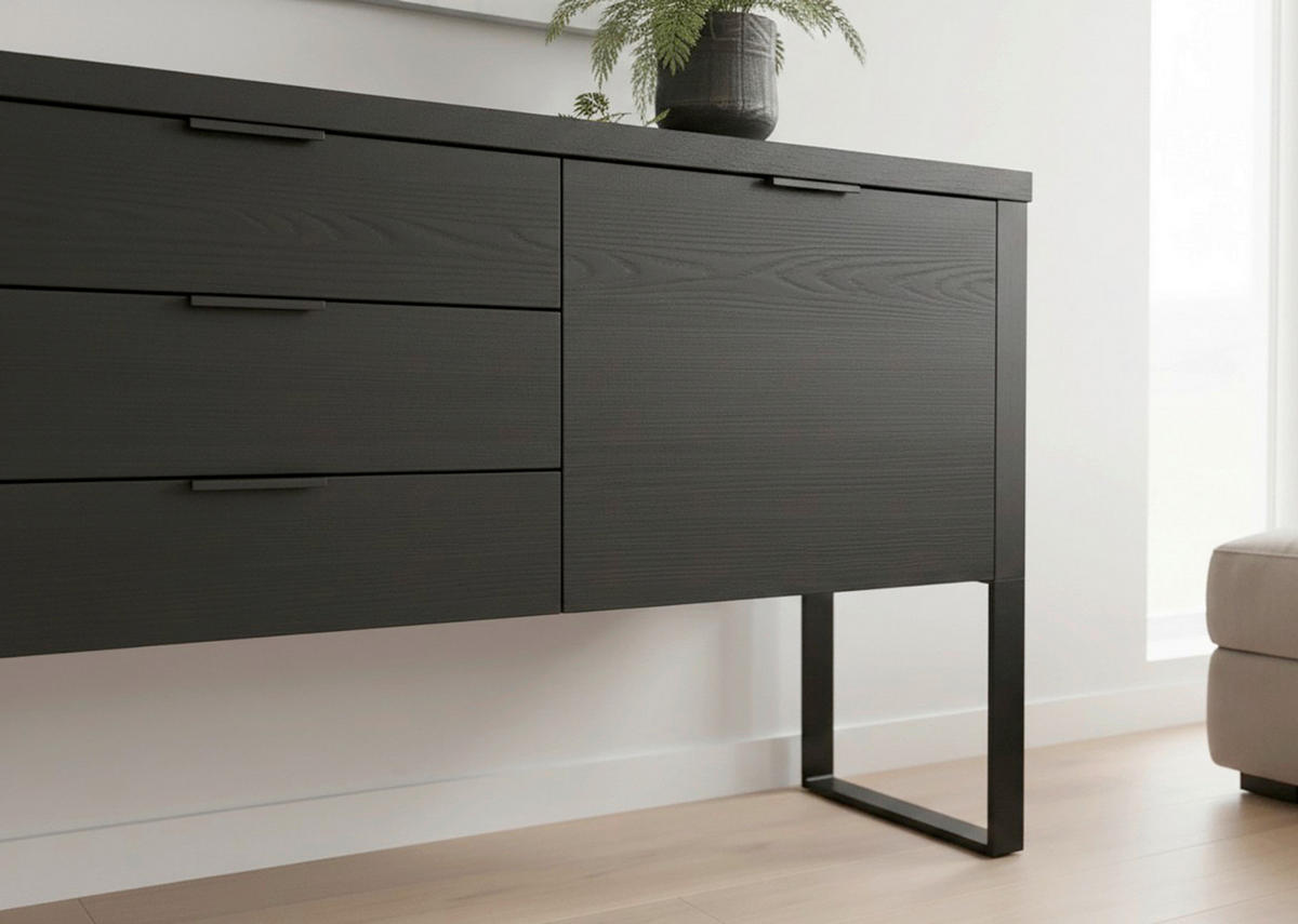 SIDEBOARD  180/76,2/39,5 cm 3 Schublade(n)  - Schwarz, KONVENTIONELL, Holzwerkstoff/Metall (180/76,2/39,5cm) - MID.YOU