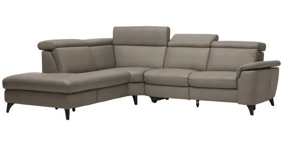 ECKSOFA in Echtleder Graubraun  - Graubraun/Schwarz, Design, Leder/Metall (239/289cm) - Cantus