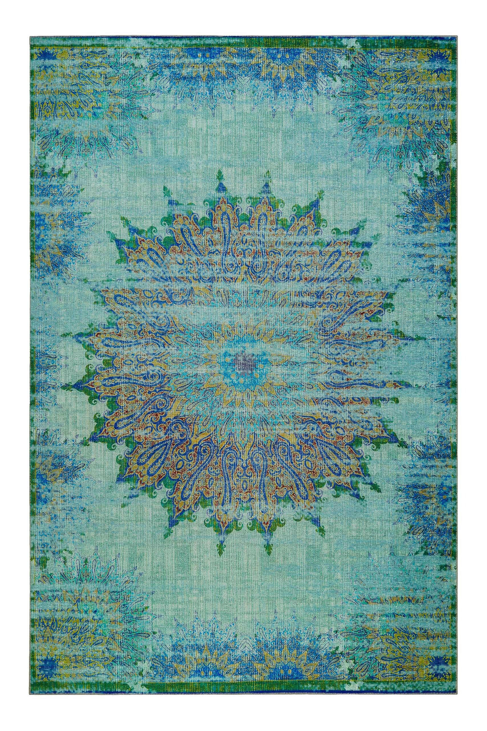FLACHWEBETEPPICH  Wohnzimmer 200/300 cm Rooftop Grau, Grün, Türkis rechteckig  - Türkis/Grau, Basics, Textil (200/300cm) - WECON HOME