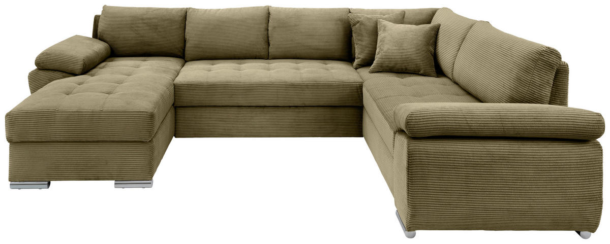 WOHNLANDSCHAFT in Cord Olivgrün  - Chromfarben/Olivgrün, KONVENTIONELL, Textil/Metall (157/305/219cm) - Livetastic