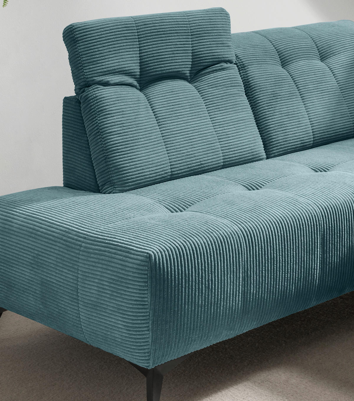 ECKSOFA in Cord Petrol  - Petrol/Schwarz, Modern, Textil/Metall (200/272cm) - Livetastic
