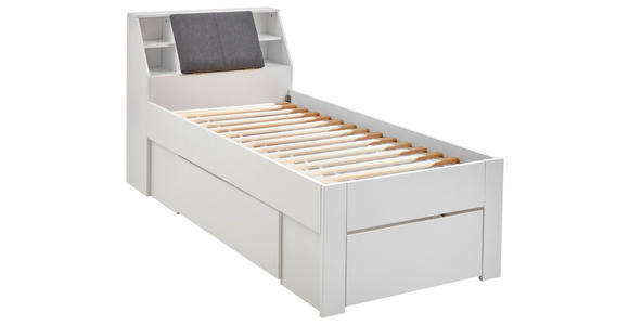 STAURAUMBETT 90/200 cm in Weiß - Weiß/Grau, KONVENTIONELL, Holzwerkstoff/Textil (90/200cm) - Carryhome