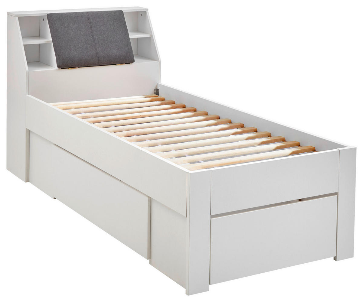 POSTEĽ S ÚLOŽNÝM PRIESTOROM, 90/200 cm biela - sivá/biela, Konventionell, kompozitné drevo/textil (90/200cm) - Carryhome