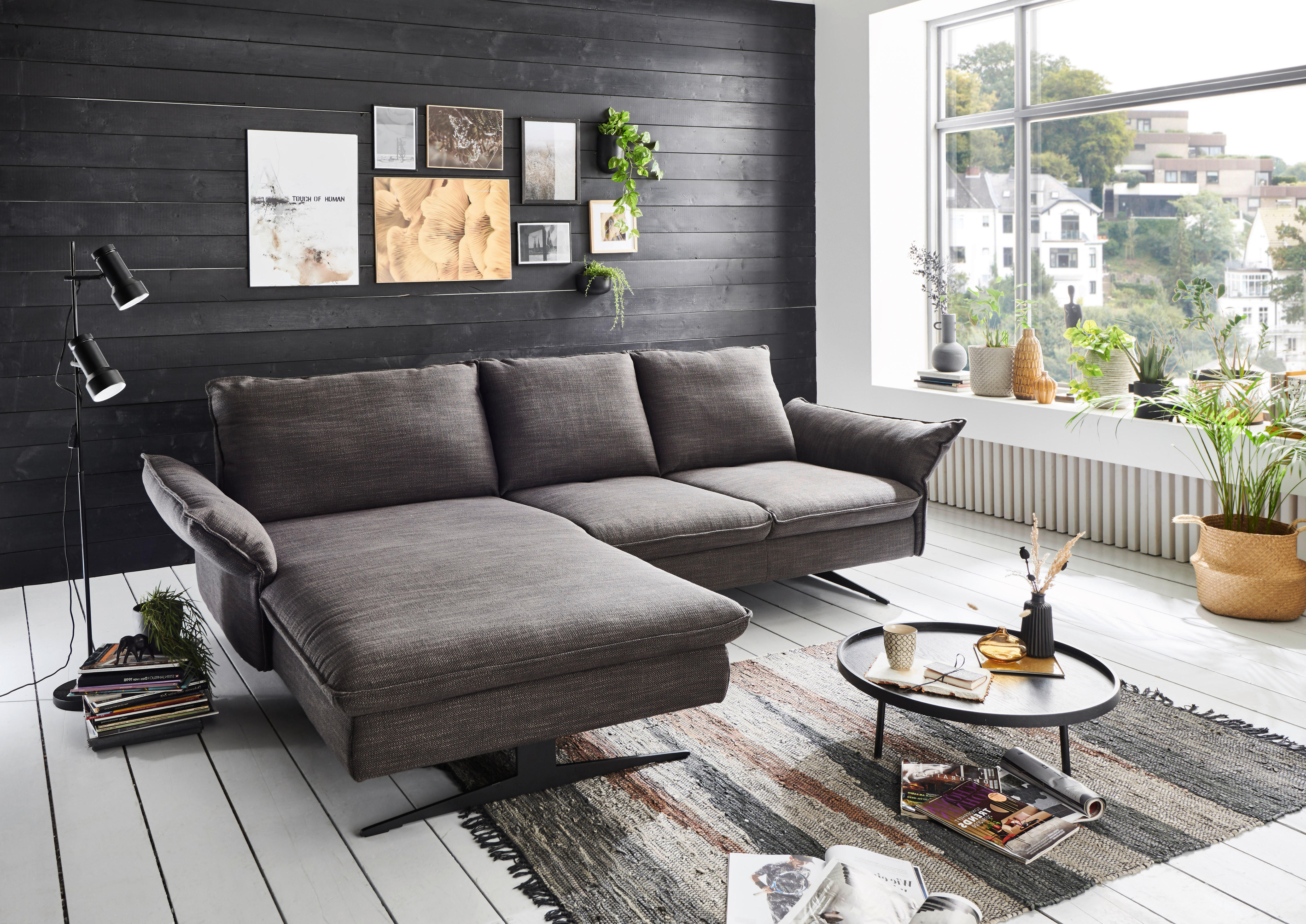 WOHNLANDSCHAFT Schwarz Flachgewebe  - Schwarz, Design, Textil/Metall (188/290cm) - Pure Home Comfort