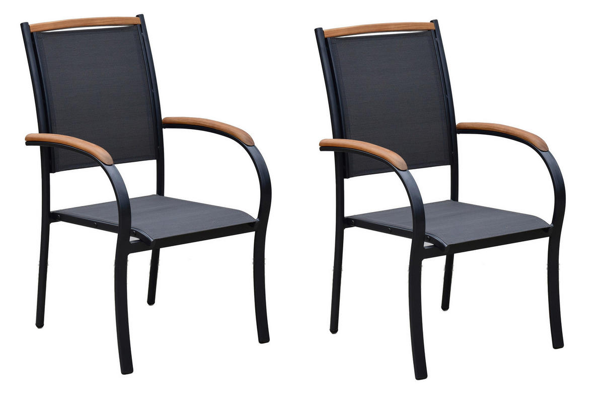 GARTENSTUHL-SET Akazie Aluminium Graphitfarben, Grau  - Graphitfarben/Grau, KONVENTIONELL, Holz/Textil (59/101/63cm) - Gardenson