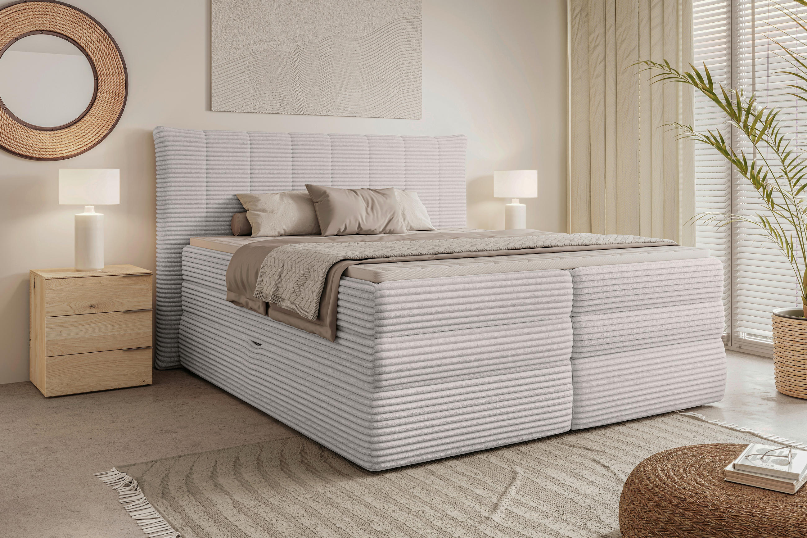 BOXSPRINGBETT 180/200 cm  in Naturfarben  - Schwarz/Naturfarben, Design, Kunststoff/Textil (180/200cm) - Chameo